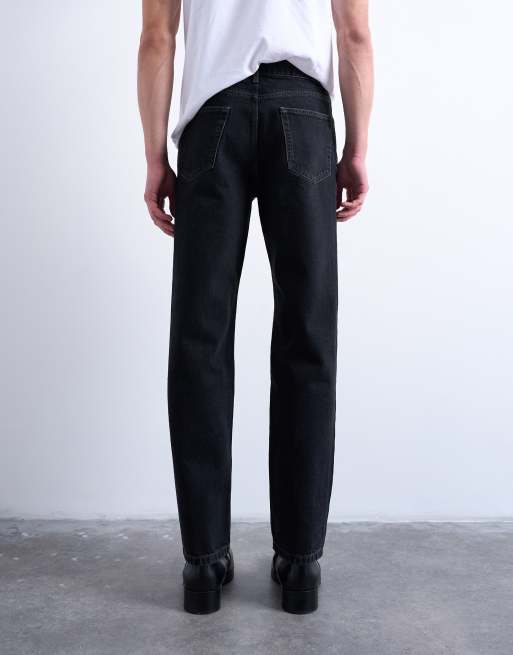 Vaqueros negro lavado rígidos de corte recto de Topman, 4 de 7