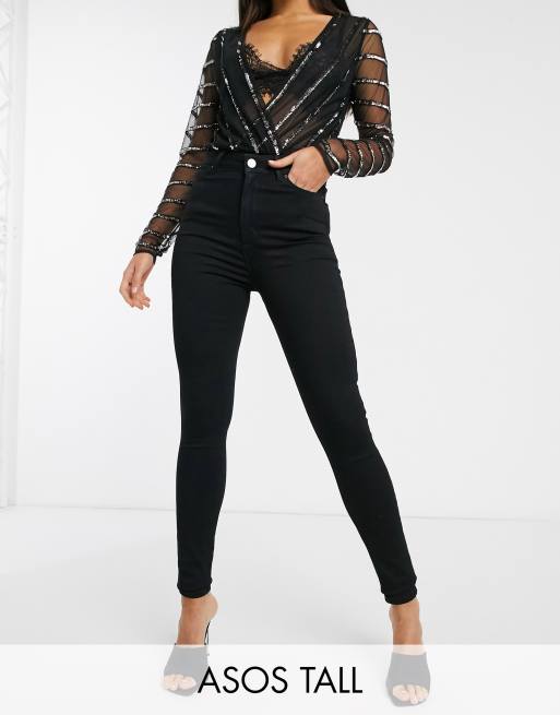 Vaqueros negro limpio de talle alto y corte pitillo con efecto realzador y moldeador de ASOS DESIGN Tall
