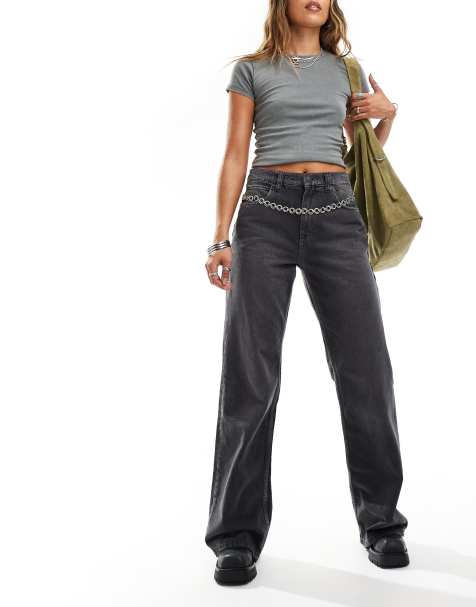 Vaqueros negros de pernera recta holgada y talle alto Tinsley de Free People - view 1
