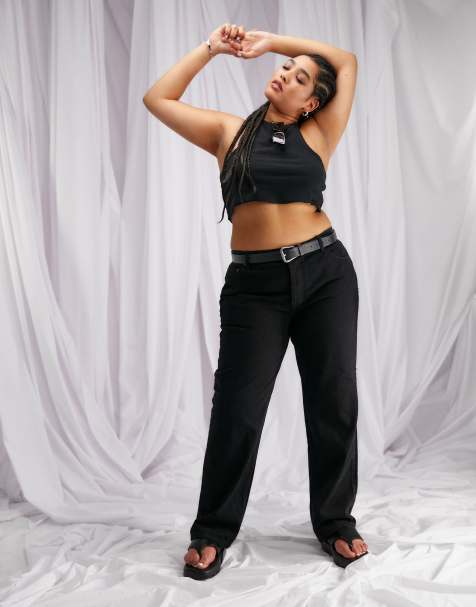 Vaqueros negros de talle medio y pernera recta estilo años 90 de ASOS DESIGN Curve - view 1