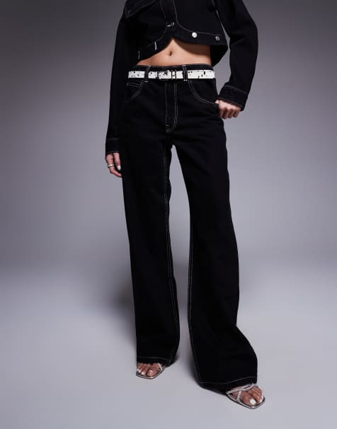 Vaqueros negros holgados con pespuntes en contraste de ASOS DESIGN (parte de un conjunto) - view 1