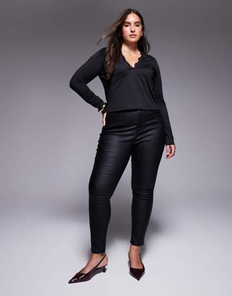 Vaqueros negros revestidos de corte pitillo Ultimate de ASOS DESIGN Curve - view 1