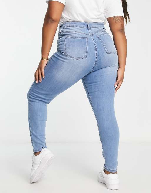 Vaqueros pitillo azules de talle alto con rotos de Cotton:On Curve