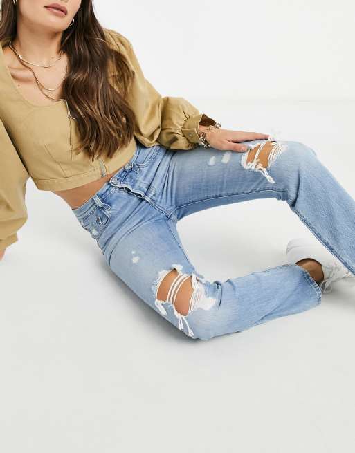 Vaqueros rectos de tiro alto con lavado azul medio y rodillas rasgadas de Levi's 501, 4 de 4