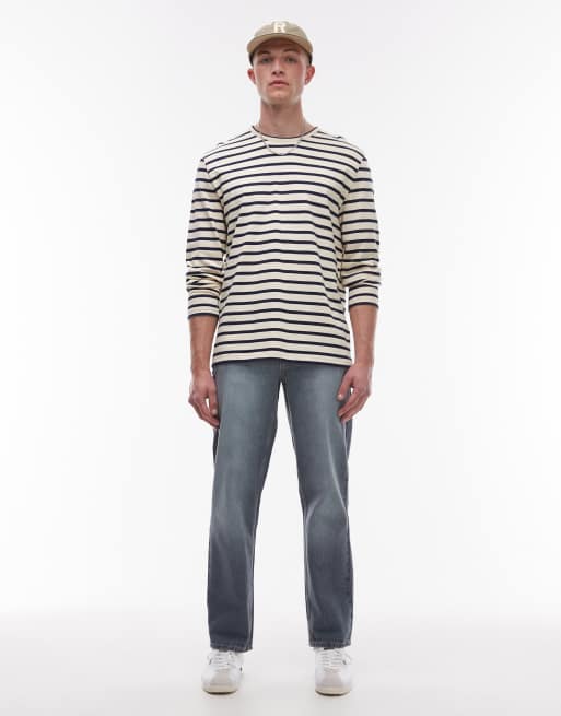 Vaqueros rígidos de pernera recta con lavado azul medio de Topman