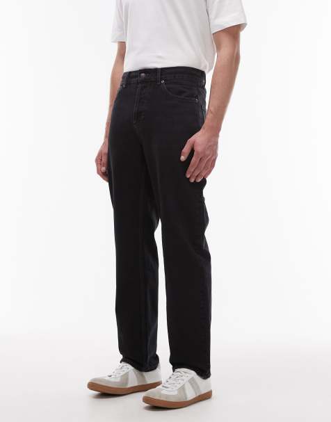 Vaqueros rígidos negro lavado de pernera recta y estilo carpintero de Topman - view 1