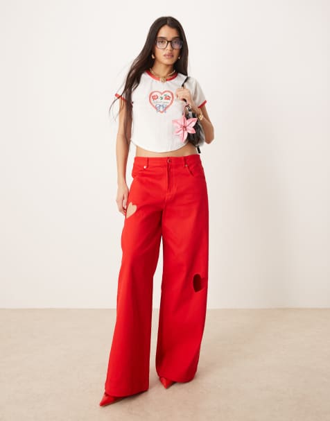 Vaqueros rojo luminoso holgados Lipstick de For Love & Lemons (parte de un conjunto) - view 1