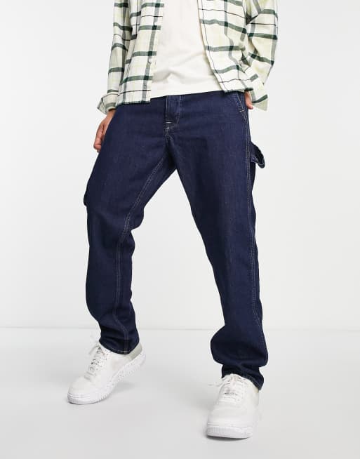 Vaqueros sueltos con detalle estilo carpintero y lavado azul oscuro Chris de Jack & Jones Intelligence 