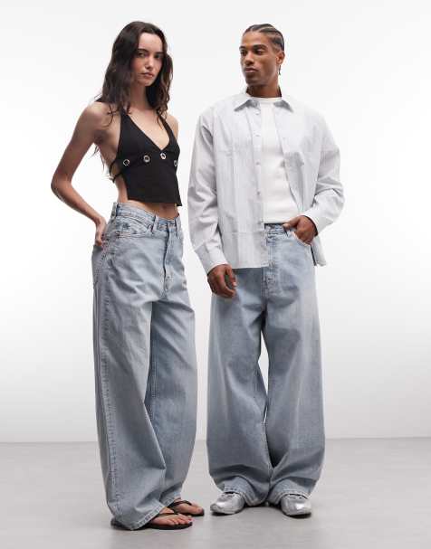 Vaqueros unisex de talle bajo y corte holgado con lavado azul claro Astro de Weekday - view 1