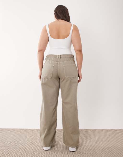 Vaqueros verde salvia holgados de talle bajo de ASOS DESIGN Curve, 2 de 5