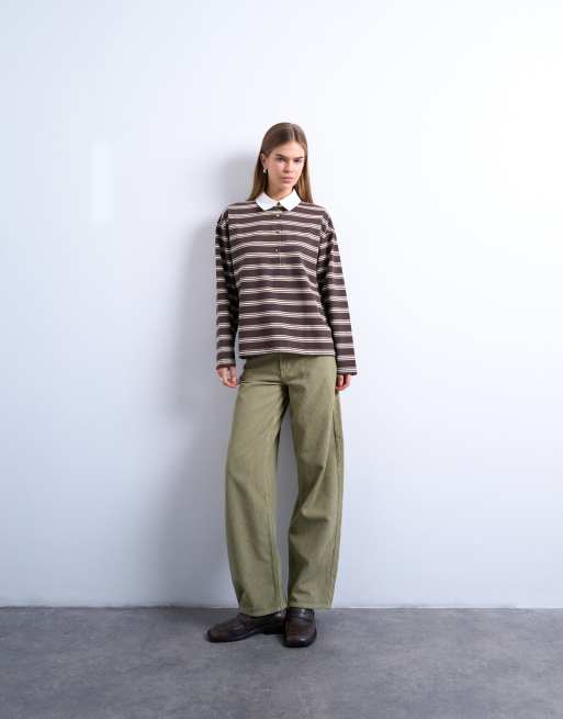 Vaqueros verdes de talle bajo con trabilla regulable de pana de Topshop, 3 de 7