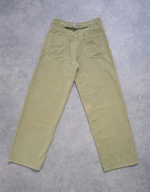 Vaqueros verdes de talle bajo con trabilla regulable de pana de Topshop, 7 de 7