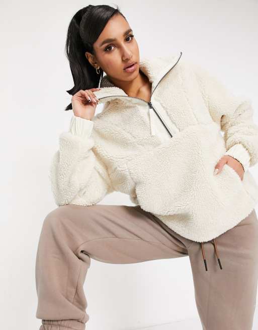 White sherpa shop half zip