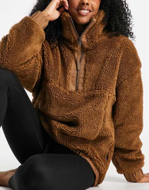 Varley Appleton sherpa sweatshirt in brown ASOS