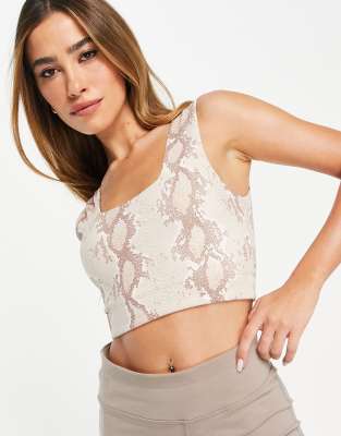 Varley Varley Delta medium support sports bra in champagne snake print-Grey