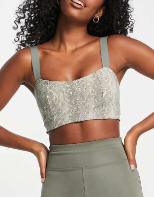 Varley Varley Greenwood Viper medium support sports bra in olive green