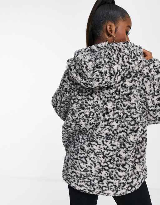 Varley Montalvo hooded faux shearling jacket in grey leopard print