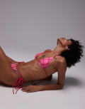 [VDM The Label] VDM check print reversible triangle bikini top in sherbet pink M Sherbet