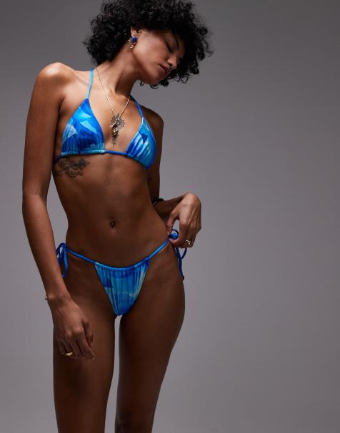 VDM reversible print tie side bikini bottom in tide blue - view 1