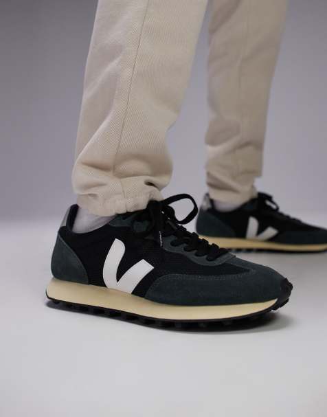 VEJA Rio Branco faux suede sneakers in black white oxford grey alveomesh - view 1