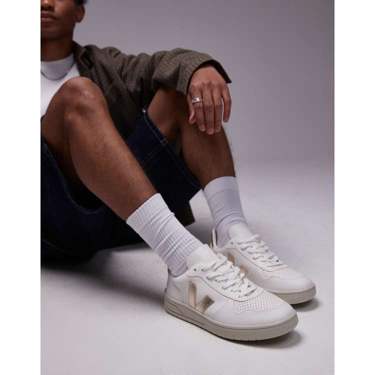 VEJA V-10 Baskets en cuir sans chrome Blanc extra, platine