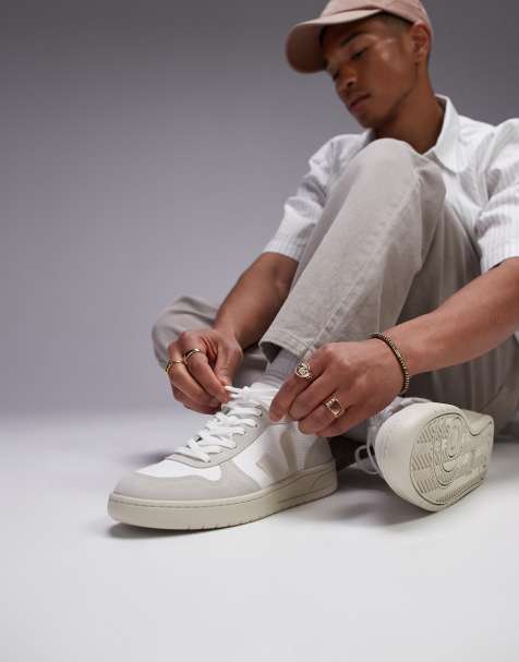 VEJA V-10 faux suede sneakers in white natural pierre b-mesh - view 1