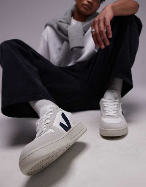 VEJA V-10 faux suede sneakers in white nautico b-mesh, 2 of 5