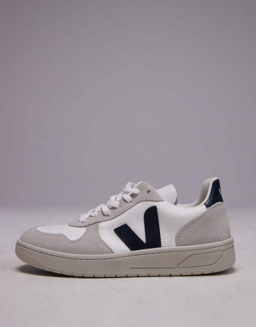 VEJA - V-10 - Hvide og havblå sneakers i ruskind og mesh, 4 af 5