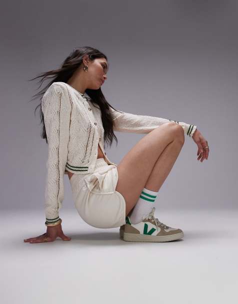 VEJA V-10 trainer in extra white emeraude sahara chromefree leather - view 1