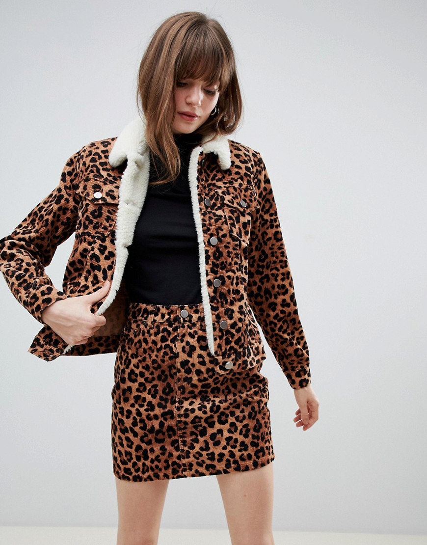 фото Вельветовая куртка с леопардовым принтом и воротником "борг" asos design-мульти