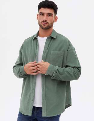 Повседневные рубашки Вельветовая oversized-рубашка навыпуск цвета хаки New Look-Зеленый