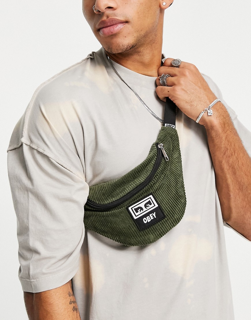 фото Вельветовая сумка-кошелек на пояс цвета хаки obey-зеленый цвет