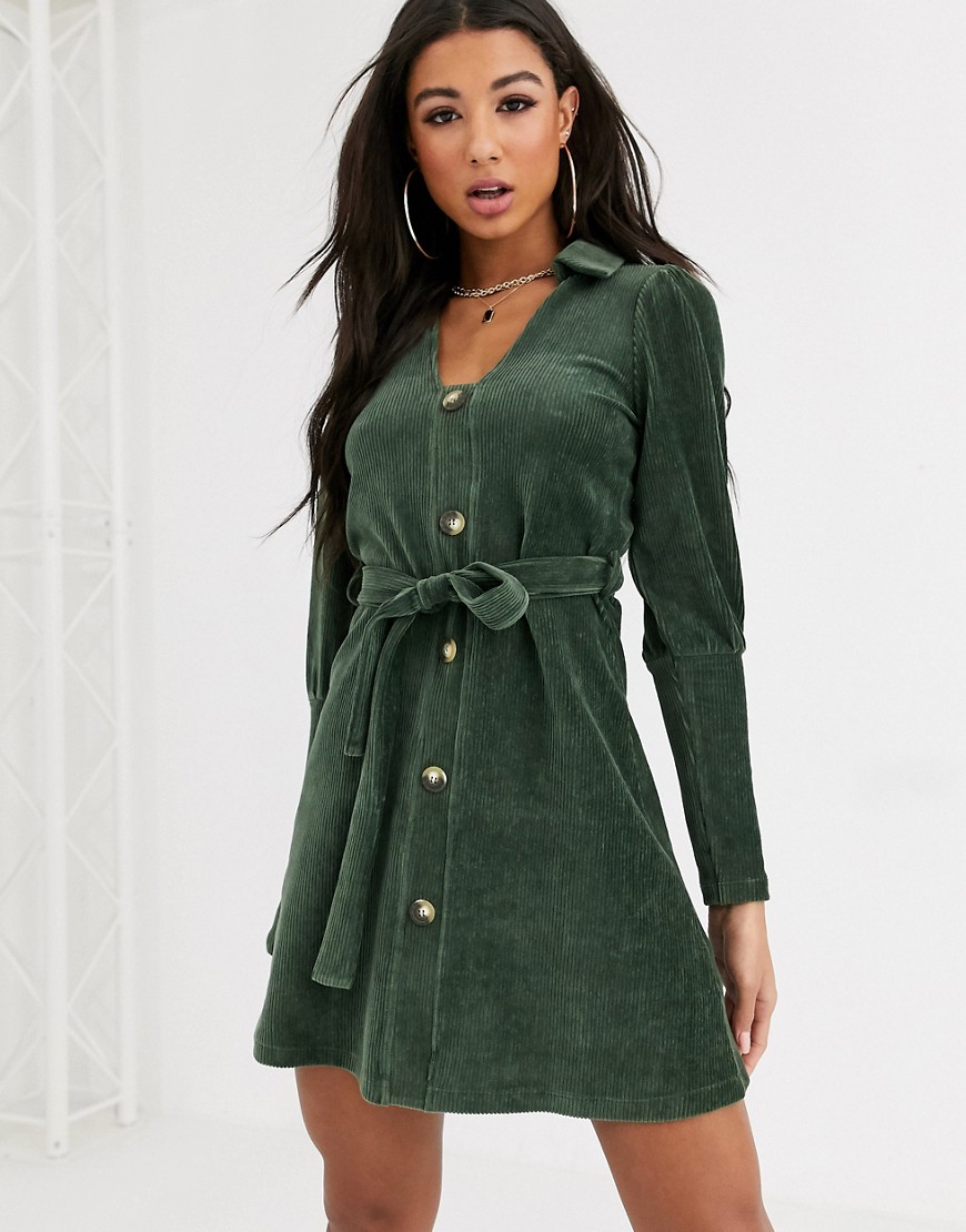 фото Вельветовое платье-рубашка мини asos design-зеленый