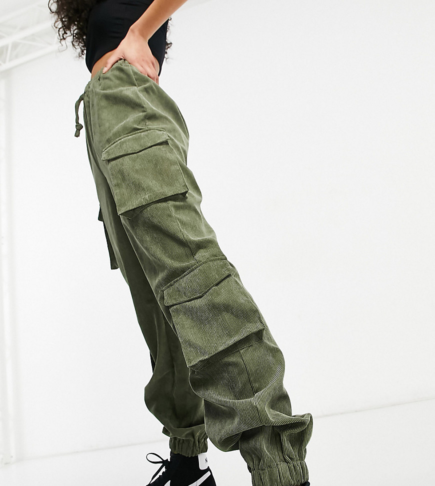 фото Вельветовые брюки карго цвета хаки в утилитарном стиле missguided tall-зеленый цвет