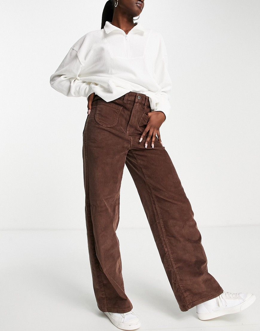 Вельветовые брюки шоколадного цвета с широкими штанинами и карманами -Коричневый цвет Only 114273393