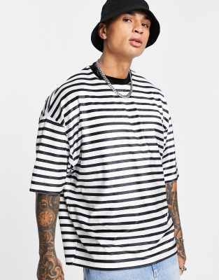 Футболки в полоску Велюровая футболка в стиле oversized в черно-белую полоску ASOS DESIGN-Черный цвет