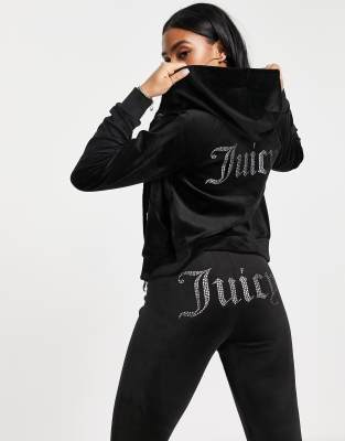 фото Велюровая олимпийка черного цвета с капюшоном от комплекта juicy couture-черный цвет