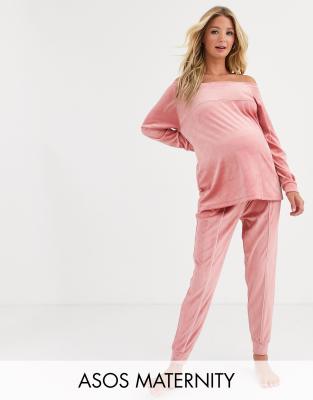 фото Велюровые джоггеры asos design maternity-розовый asos maternity