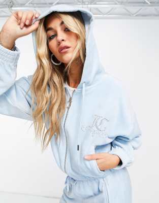 фото Велюровый oversized-худи голубого цвета с отделкой из стразов от комплекта juicy couture-голубой