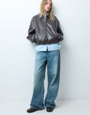 Vero Moda Vera Moda Faux Leather Oversized Bomber With Bubble Hem In Brown