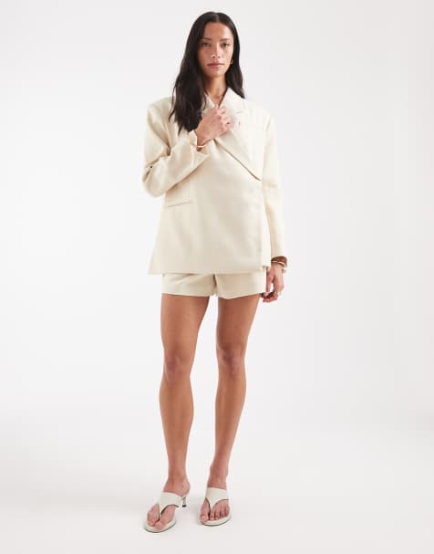 Vera Moda oversized tailored blazer & high waist pintuck shorts co-ord in cream - view 1