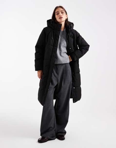 Vero Moda 2 in 1 longline puffer coat with removeable sleeves in black - view 1