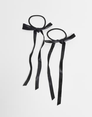 Vero Moda 2-pack Bow Ribbon Hairbands In Black