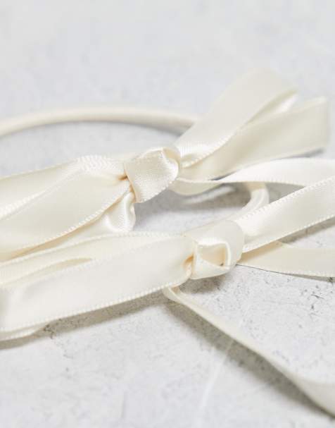 Vero Moda 2 pack bow ribbon hairbands in cream - view 2