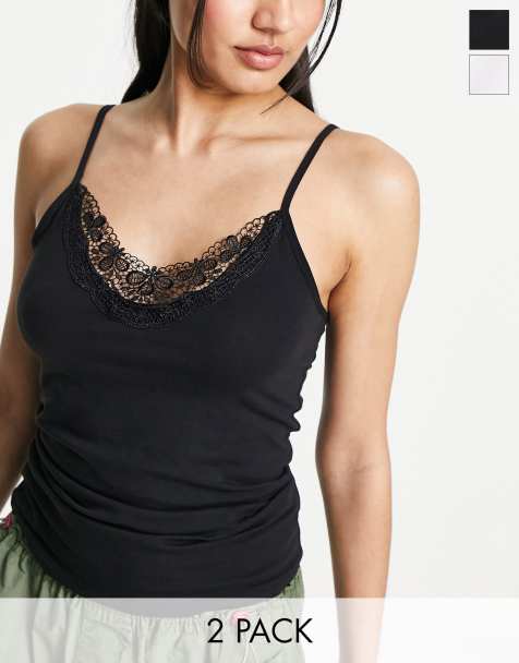 Topshop contrast lace trim cami top in polka dot