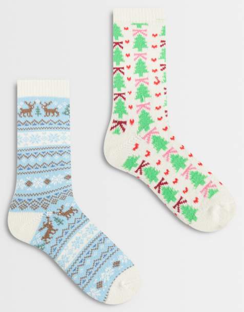 Vero Moda 2 pack Christmas socks in sky blue - view 1