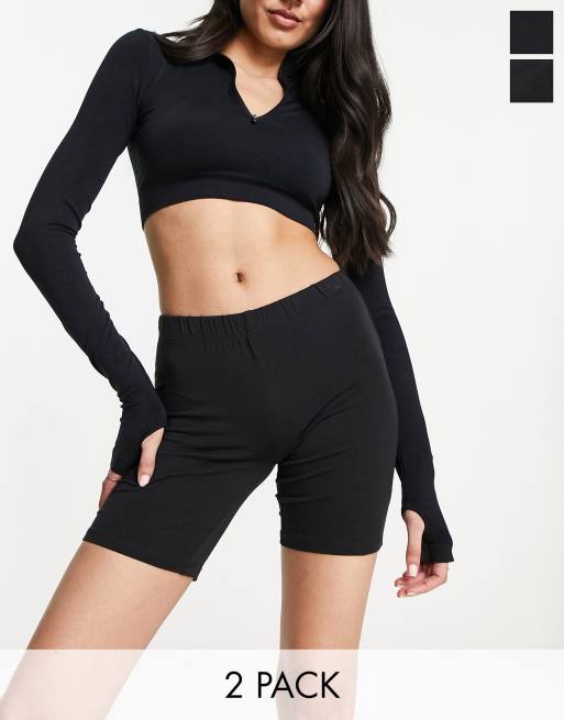 ASOS DESIGN seamless ribbed legging shorts in black