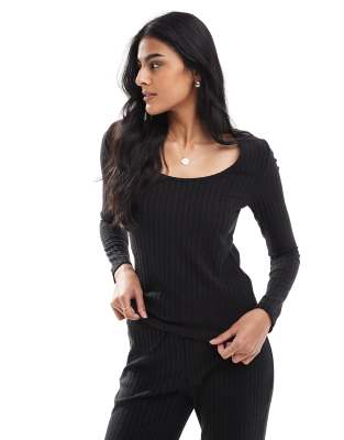 2-way ribbed jersey top in black - part of a set