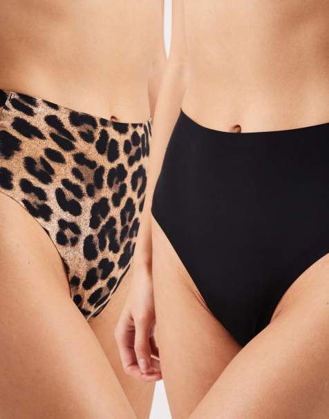 Vero Moda – 2er-Pack Tangas mit hohem Bund in Schwarz und mit Leopardenmuster - view 1