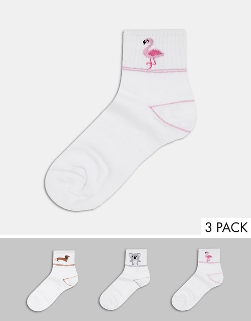 Vero Moda 3 pack of socks in white with print